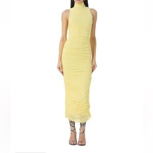 Elegant Yellow Ruched Dress